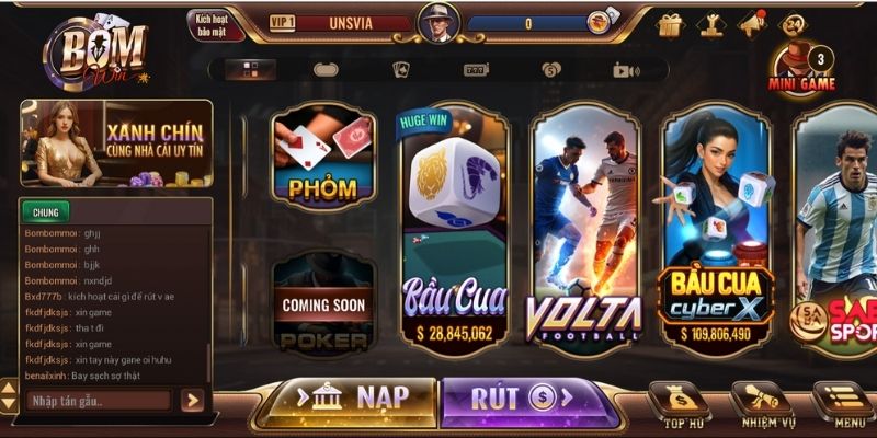 Hệ thống sảnh game đa dạng ở BOMWIN